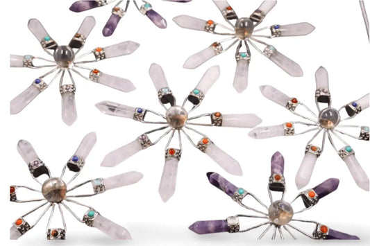 Amethyst, Clear Quartz & Rose Quartz Suncatcher – Modern Window Decor | Real Gemstone, Handcrafted Elegance - Wax | Wane