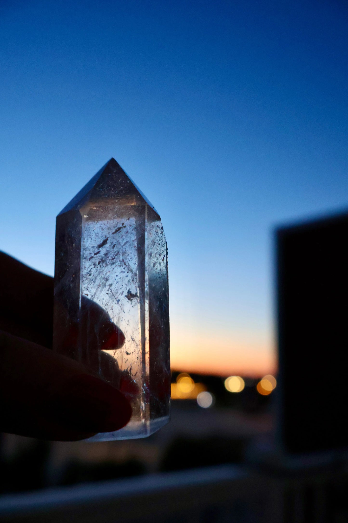 Clear Quartz Crystal Mineral Point with Natural Inclusions, 3" Obelisk Tower - Wax | Wane