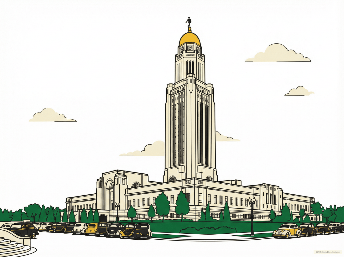 LNK.Nebraska Capitol Wide View Angle - Premium Art Deco Digital Print - Wax | Wane - Art Deco - Digital Download1