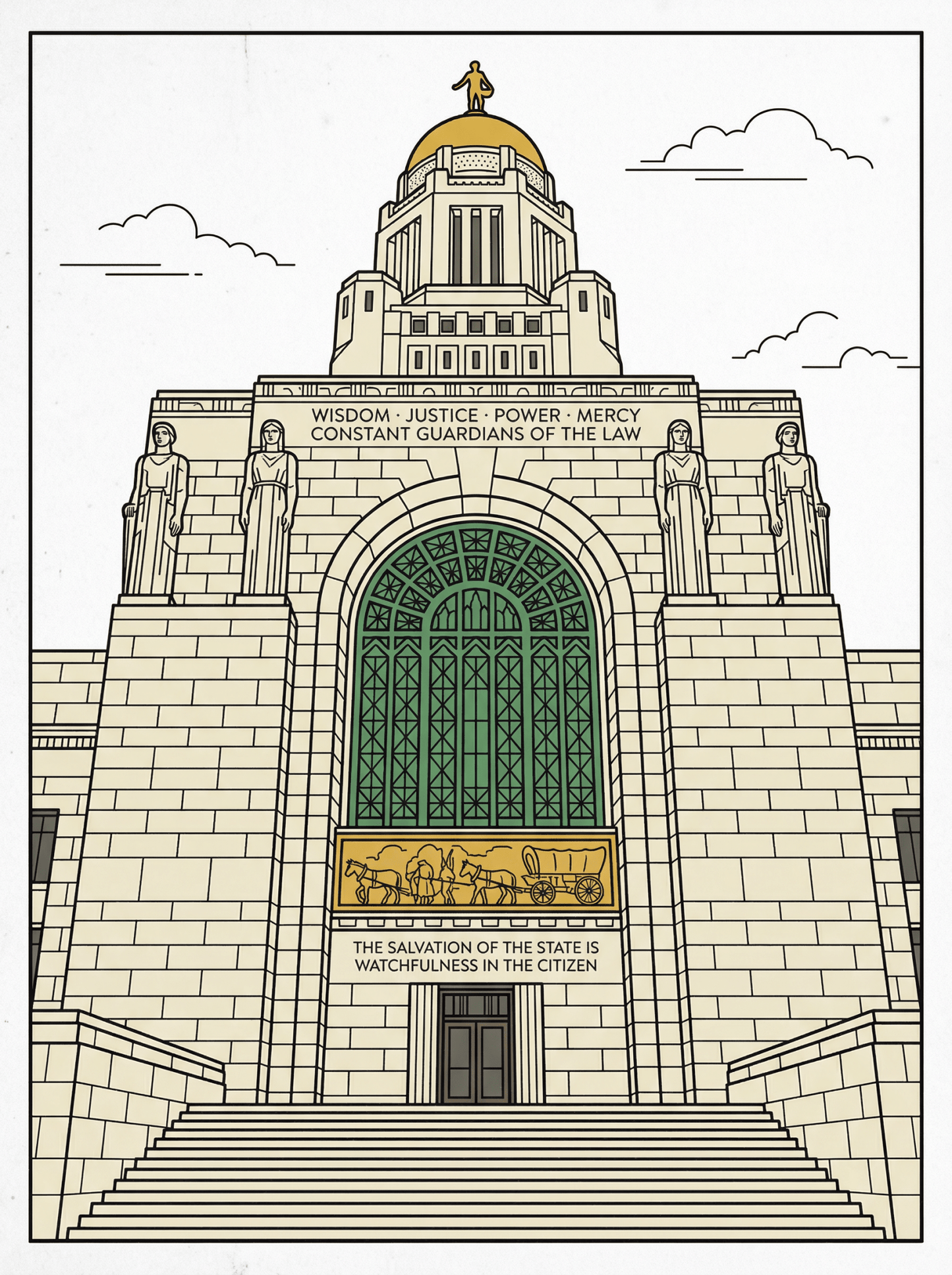 LNk.Nebraska State Capitol Full Facade - Premium Art Deco Digital Download - Wax | Wane - Art Deco - Digital Art Print1