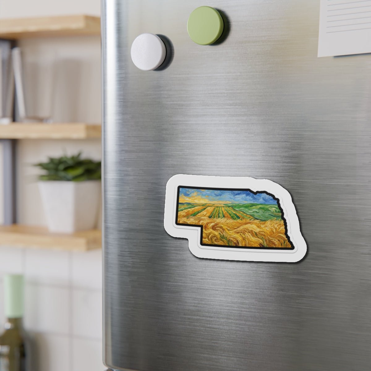 LNK.Nebraska Wheat Fields Magnet — Vincent Van Gogh Styled Die-Cut State Magnet | Nebraska Prairie Souvenir - Wax | Wane - farmhouse decor - Home Decor3