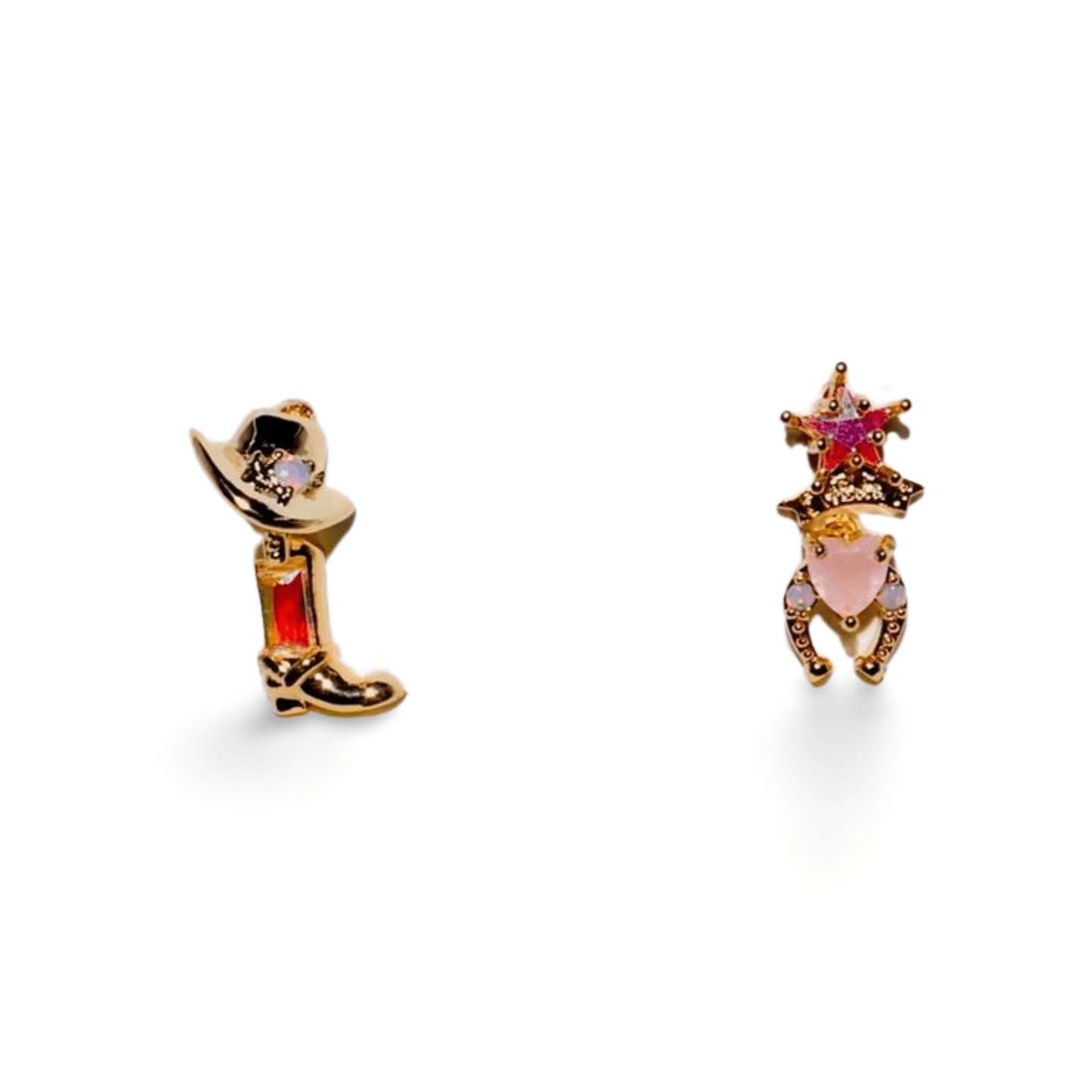 Western Charm Earring Set – 18k Gold & Silver Cowboy Studs | Rhinestone Accents, 4 - Piece Limited Edition - Wax | Wane - Jewelry Accessories & Derivatives - 9