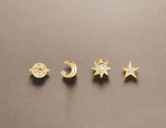 celestial sun moon saturn star multipack gold earring set
