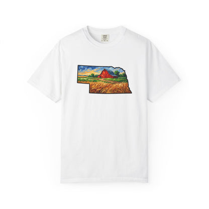 LNK.Nebraska Red Barn Vincent Van Gogh Style T-Shirt - 100% Cotton Nebraska State Gift Tshirt