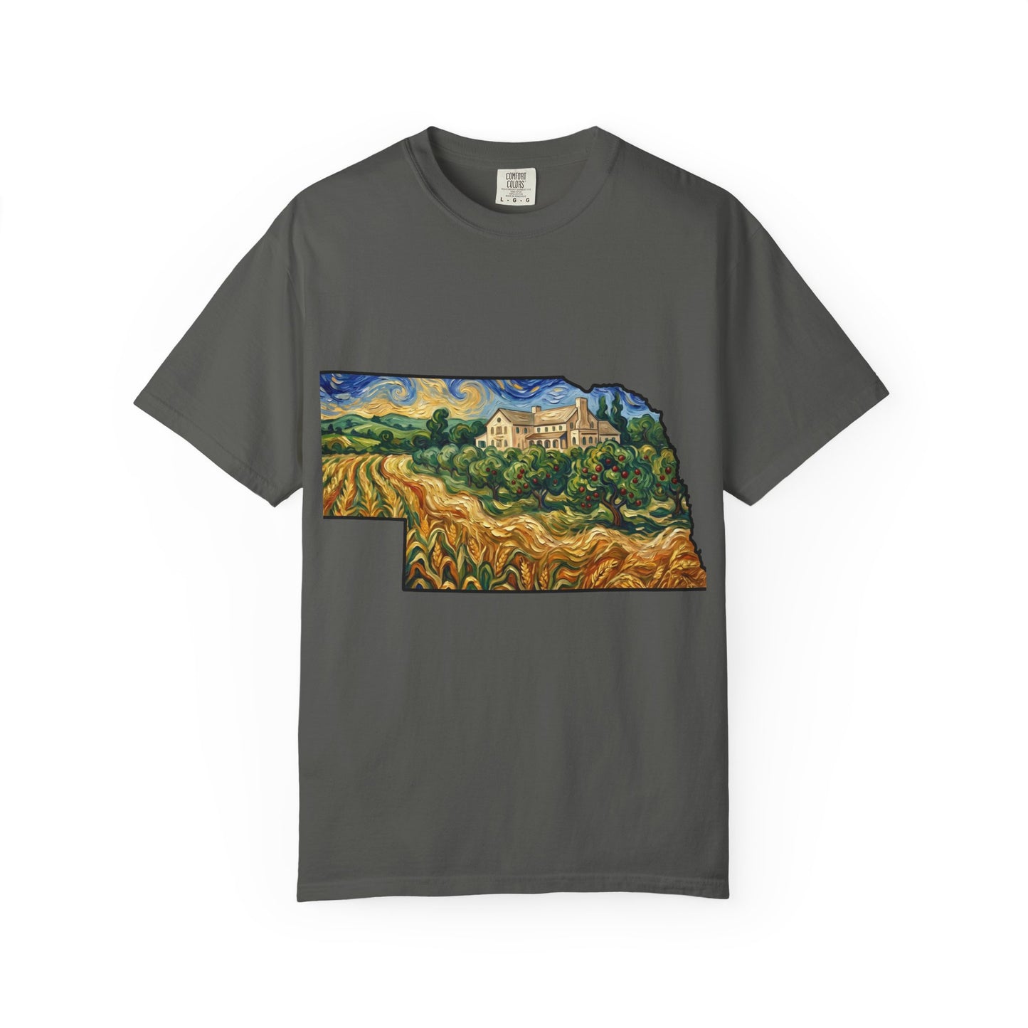 LNK.Nebraska Arbor Day Orchard T-Shirt — Vincent Van Gogh Style State Art | Comfort Colors Nebraska Gift Tee