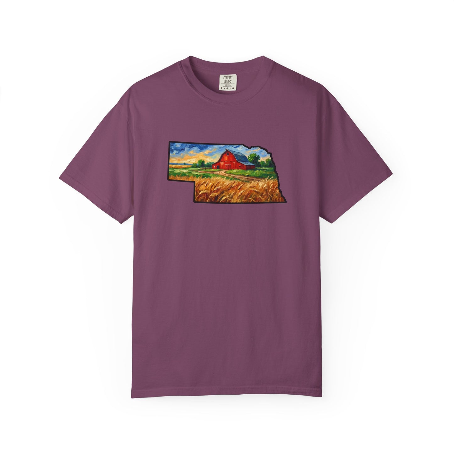 LNK.Nebraska Red Barn Vincent Van Gogh Style T-Shirt - 100% Cotton Nebraska State Gift Tshirt