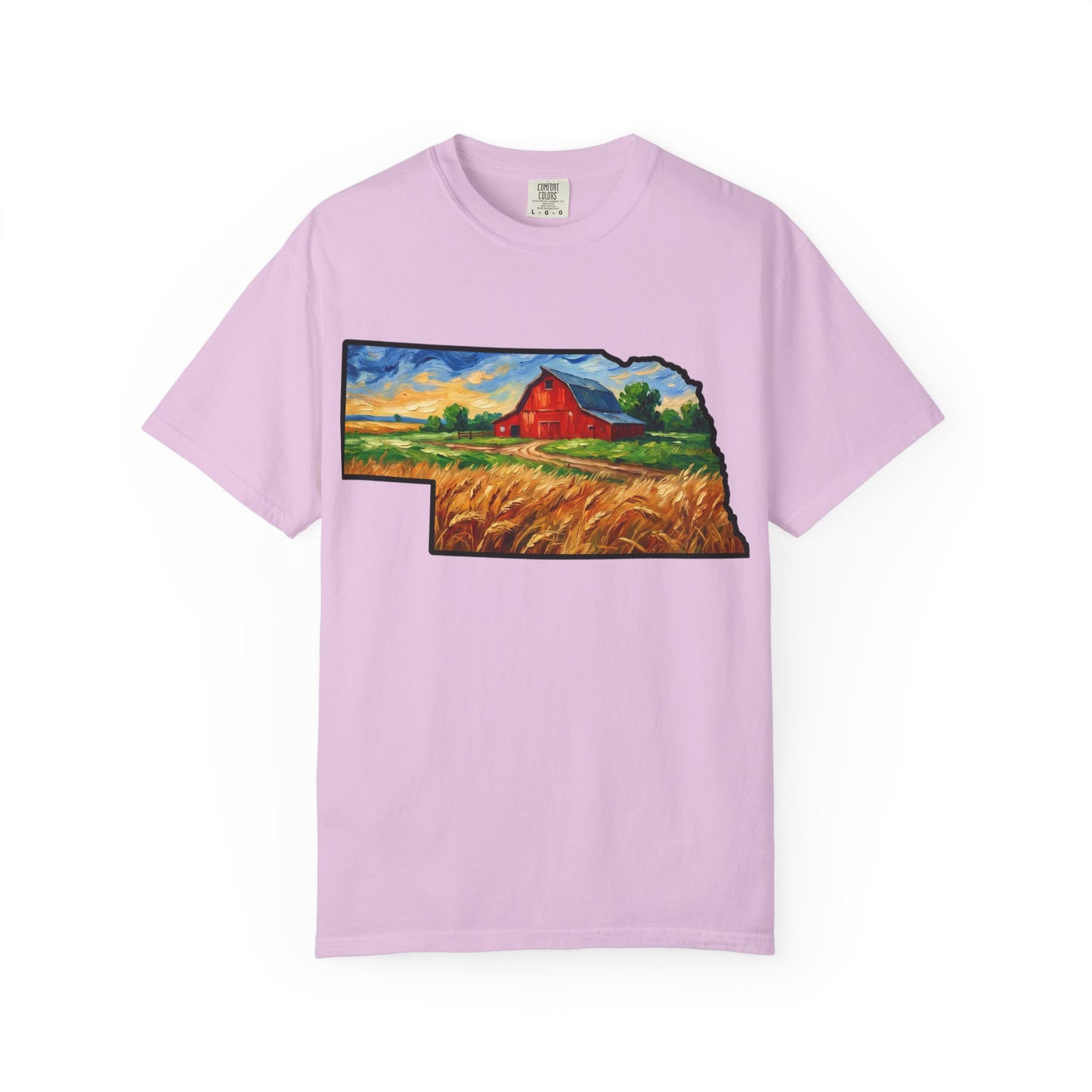 LNK.Nebraska Red Barn Vincent Van Gogh Style T-Shirt - 100% Cotton Nebraska State Gift Tshirt