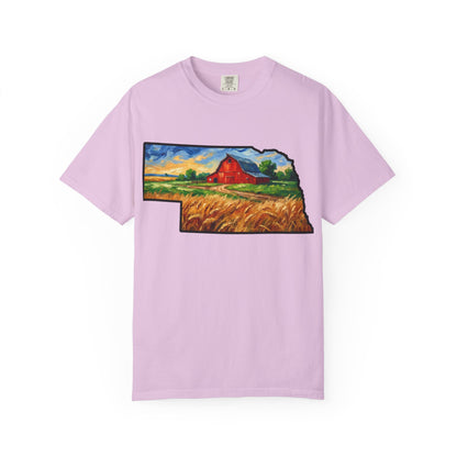 LNK.Nebraska Red Barn Vincent Van Gogh Style T-Shirt - 100% Cotton Nebraska State Gift Tshirt