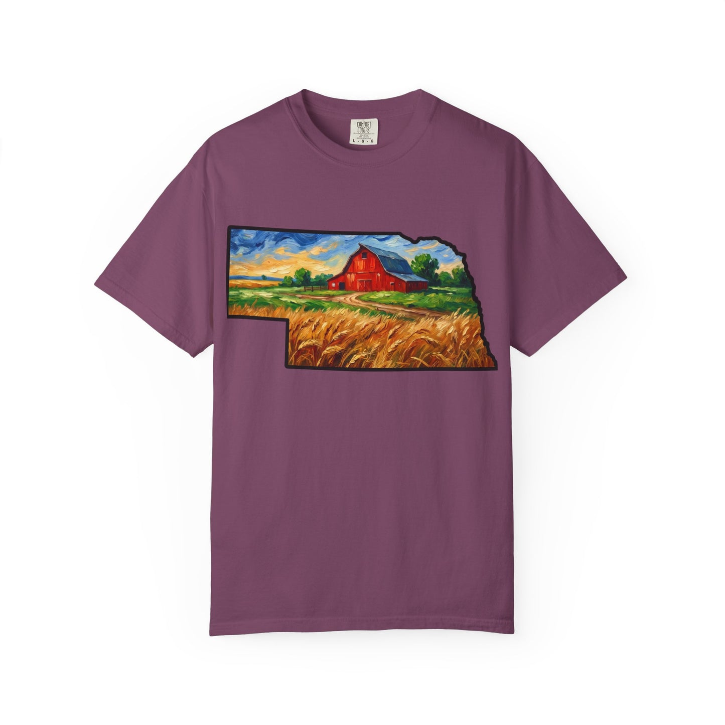 LNK.Nebraska Red Barn Vincent Van Gogh Style T-Shirt - 100% Cotton Nebraska State Gift Tshirt