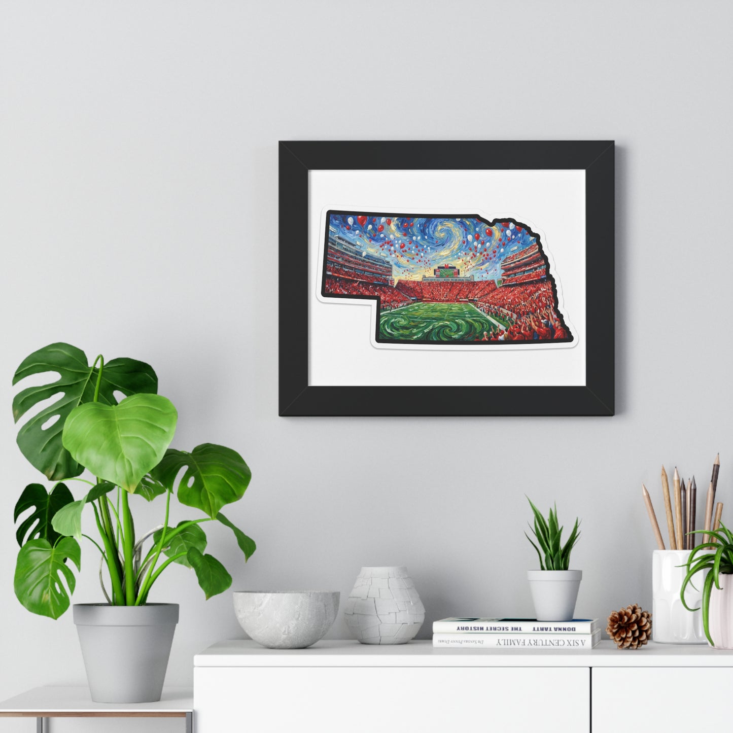 Nebraska Stadium Art Print — Framed Horizontal Poster (Van Gogh Night Sky Football Stadium)