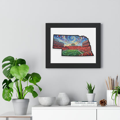 Nebraska Stadium Art Print — Framed Horizontal Poster (Van Gogh Night Sky Football Stadium)