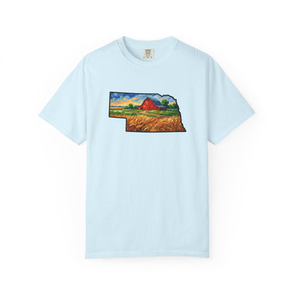 LNK.Nebraska Red Barn Vincent Van Gogh Style T-Shirt - 100% Cotton Nebraska State Gift Tshirt
