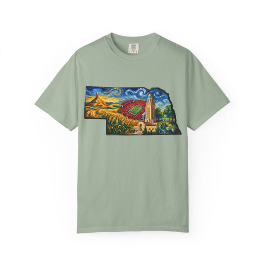 LNK.Nebraska Landmarks T-Shirt — Vincent Van Gogh Style State Art | Big Red Game Day Nebraska Gift Tee