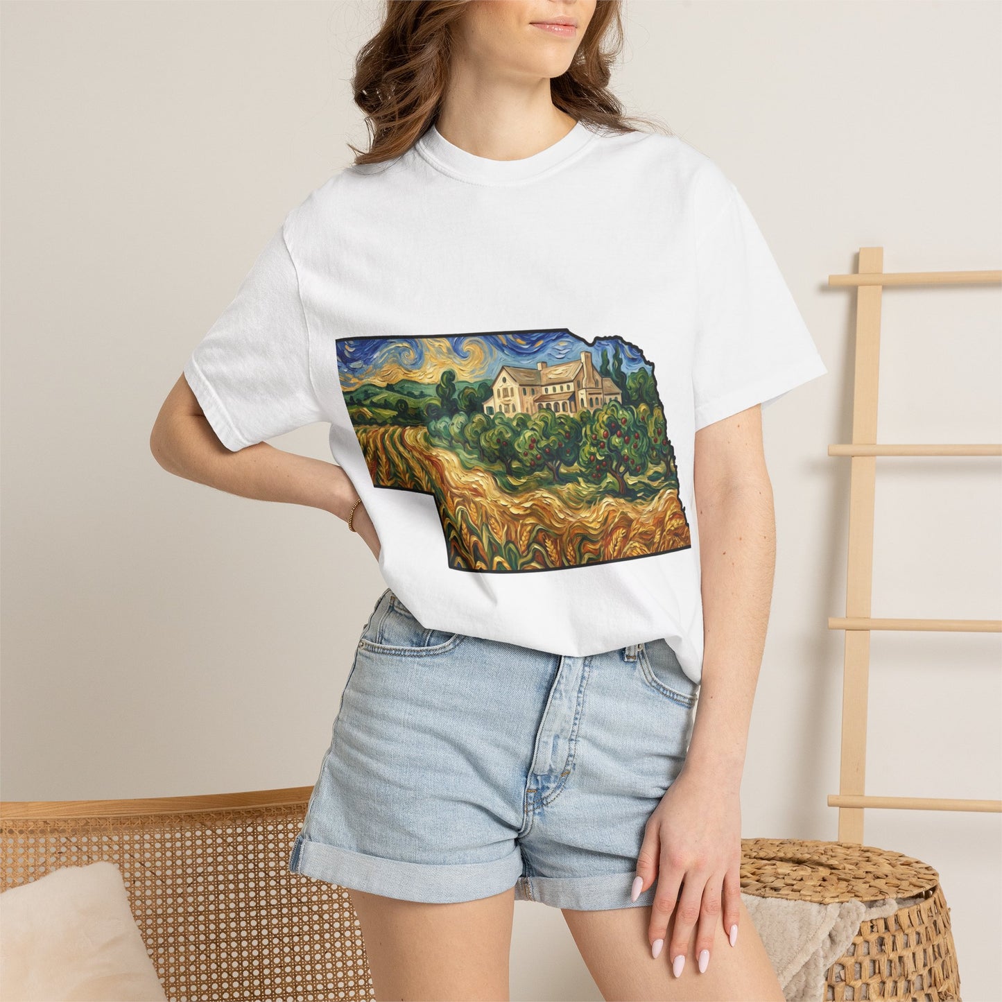 LNK.Nebraska Arbor Day Orchard T-Shirt — Vincent Van Gogh Style State Art | Comfort Colors Nebraska Gift Tee