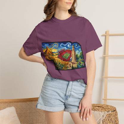 LNK.Nebraska Iconic Landmarks T-Shirt — Vincent Van Gogh Style State Art | Big Red Game Day Nebraska Gift Tee