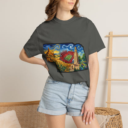 LNK.Nebraska Iconic Landmarks T-Shirt — Vincent Van Gogh Style State Art | Big Red Game Day Nebraska Gift Tee