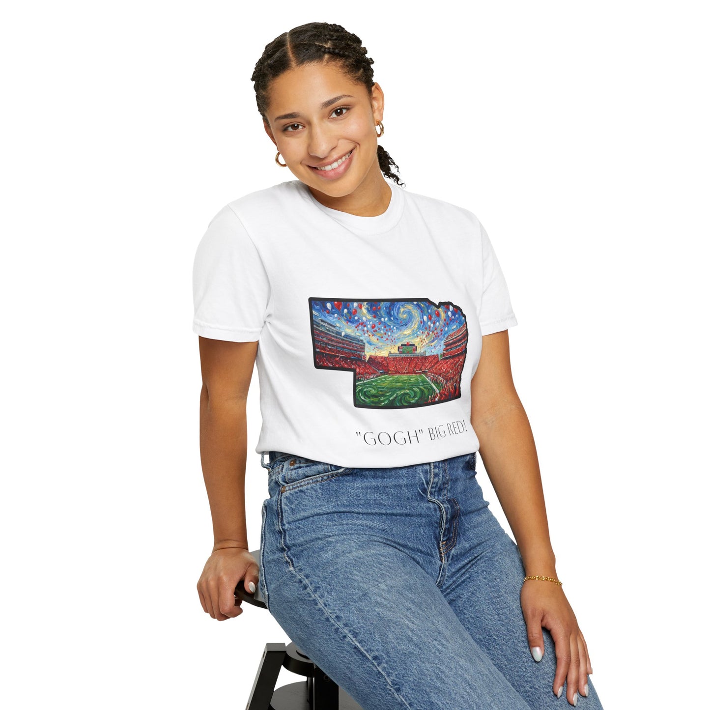 Nebraska 'Gogh' Big Red Tee — Van Gogh Style Cornhusker Art T-Shirt