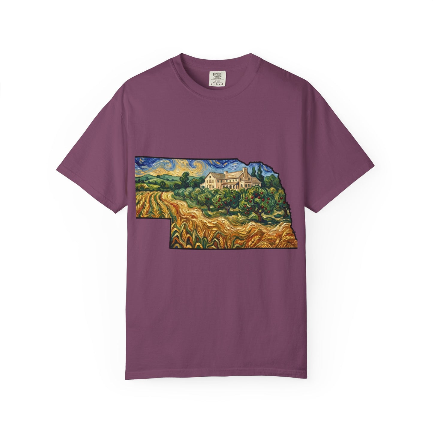 LNK.Nebraska Arbor Day Orchard T-Shirt — Vincent Van Gogh Style State Art | Comfort Colors Nebraska Gift Tee