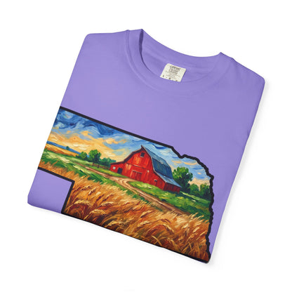 LNK.Nebraska Red Barn Vincent Van Gogh Style T-Shirt - 100% Cotton Nebraska State Gift Tshirt