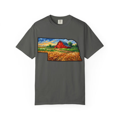 LNK.Nebraska Red Barn Vincent Van Gogh Style T-Shirt - 100% Cotton Nebraska State Gift Tshirt
