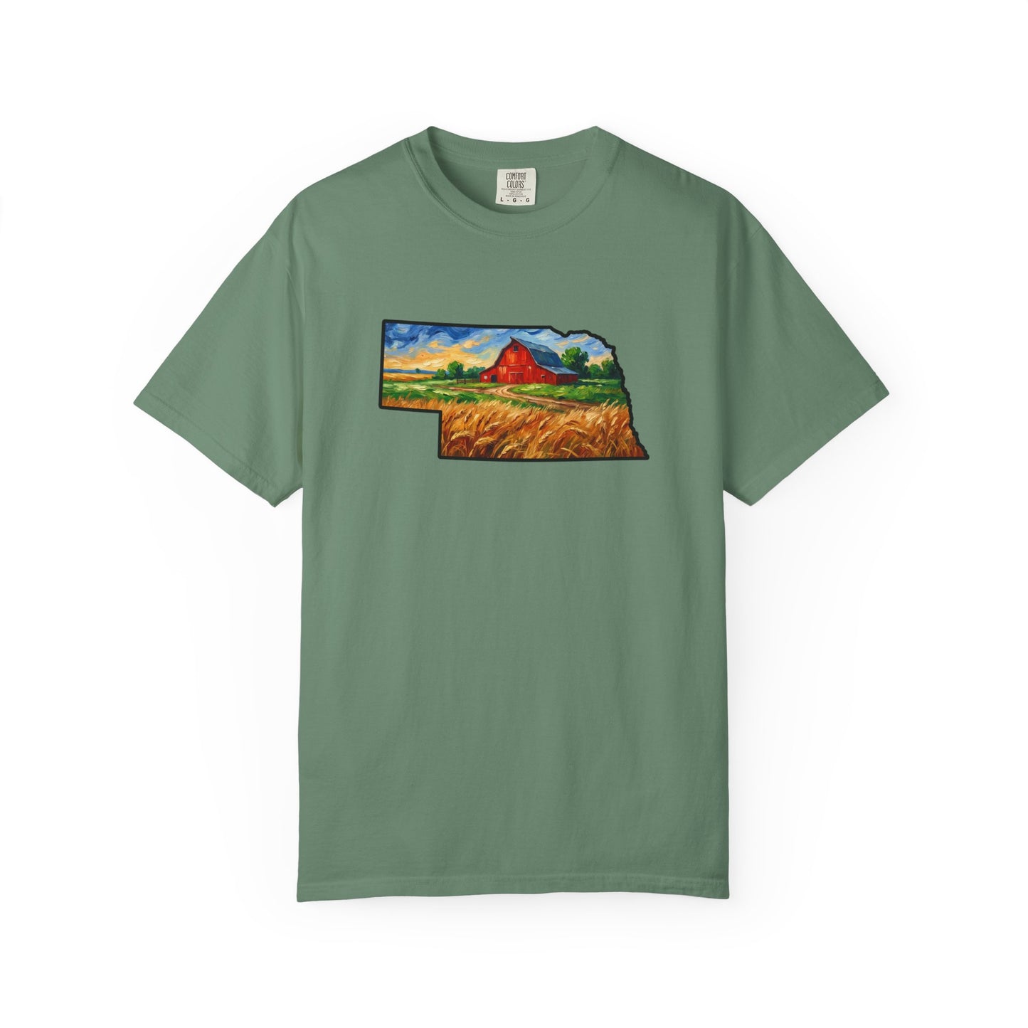 LNK.Nebraska Red Barn Vincent Van Gogh Style T-Shirt - 100% Cotton Nebraska State Gift Tshirt