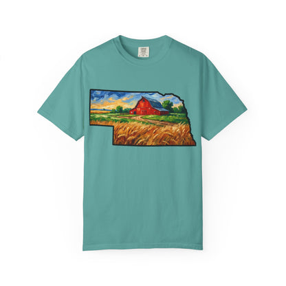 LNK.Nebraska Red Barn Vincent Van Gogh Style T-Shirt - 100% Cotton Nebraska State Gift Tshirt