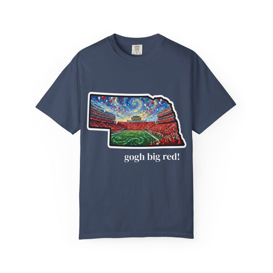 LNK.Nebraska Vincent Van 'Gogh' Big Red! Cornhuskers Parody T-Shirt — 100% Cotton Van Gogh Style Big Red Design - Great Gift for Gameday