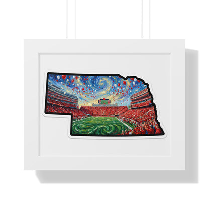 Nebraska Stadium Art Print — Framed Horizontal Poster (Van Gogh Night Sky Football Stadium)
