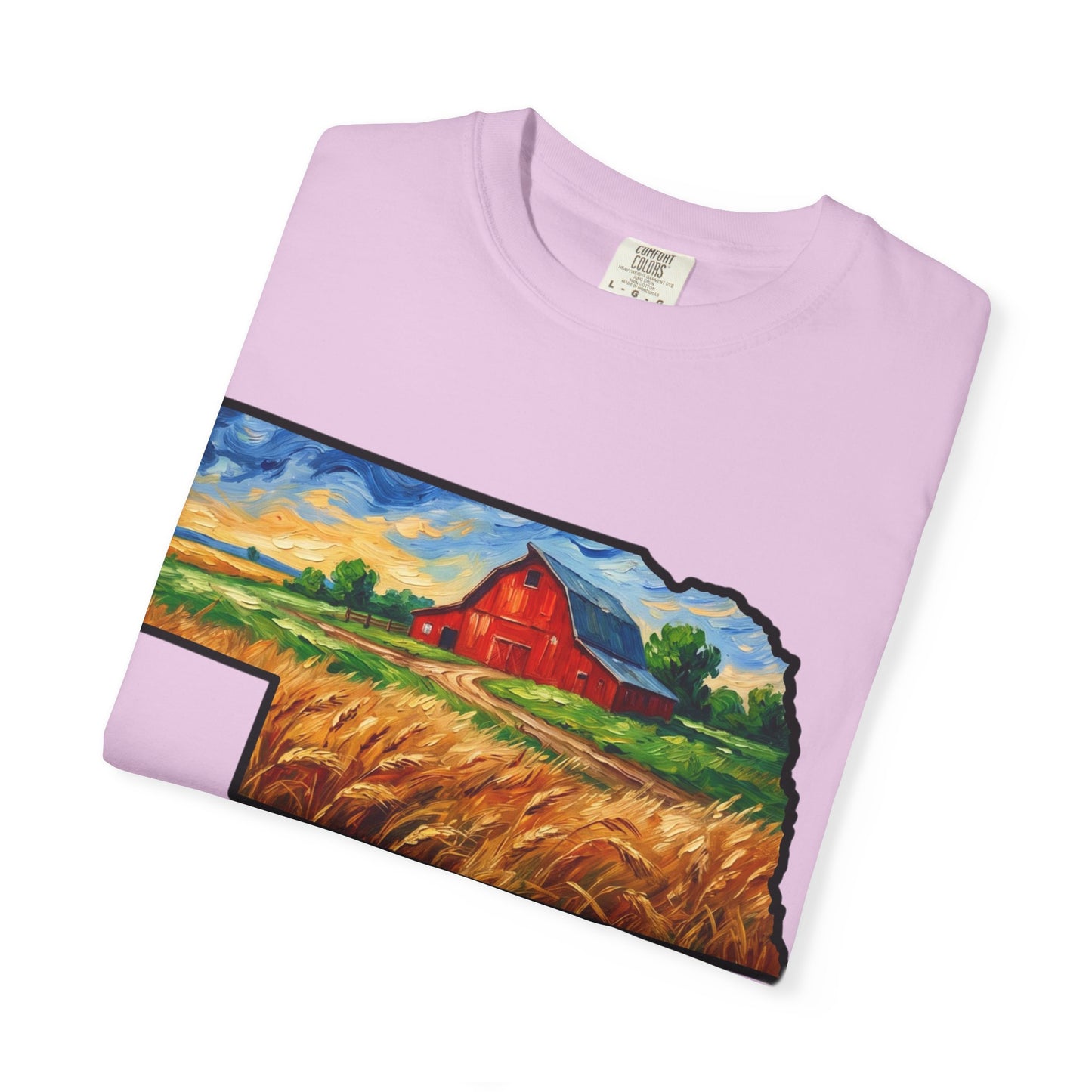 LNK.Nebraska Red Barn Vincent Van Gogh Style T-Shirt - 100% Cotton Nebraska State Gift Tshirt