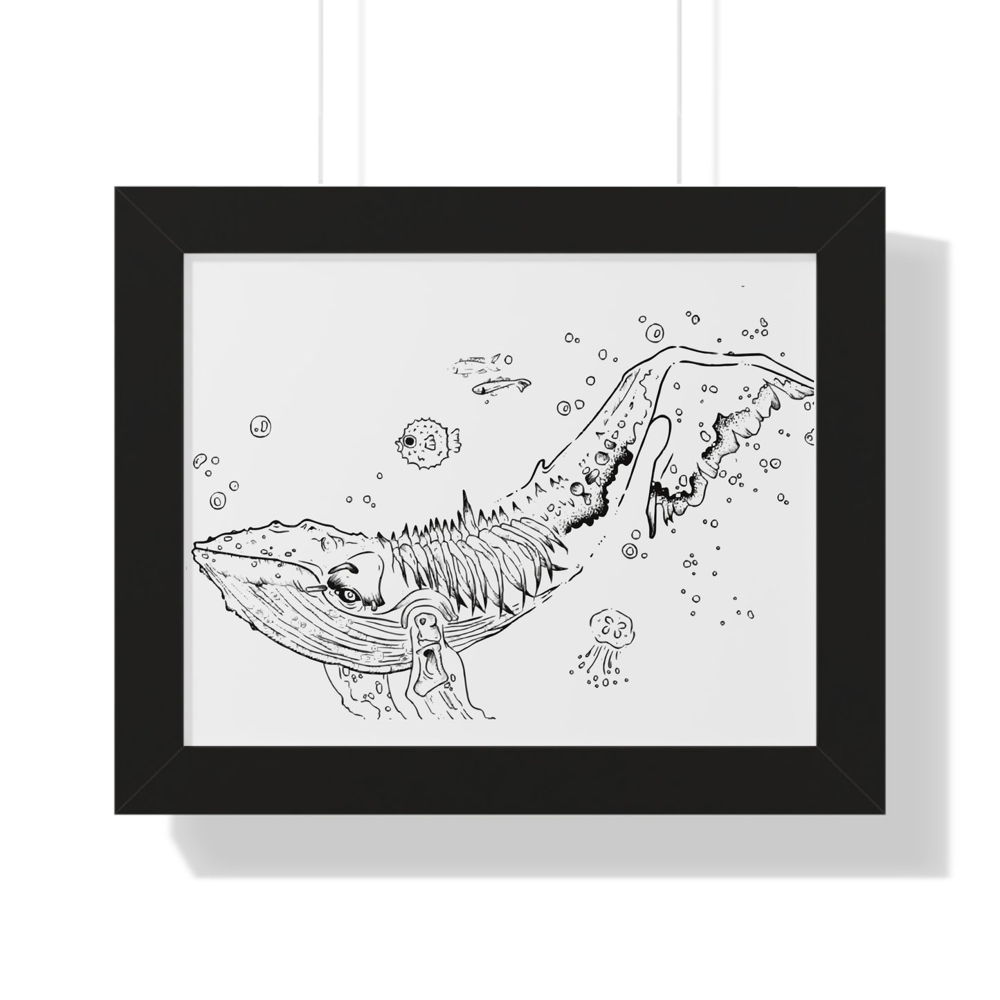 Blub Blub! ~ Hand-Drawn Whale Framed Poster — Nautical Ink Illustration