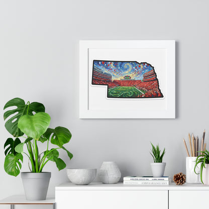 Nebraska Stadium Art Print — Framed Horizontal Poster (Van Gogh Night Sky Football Stadium)