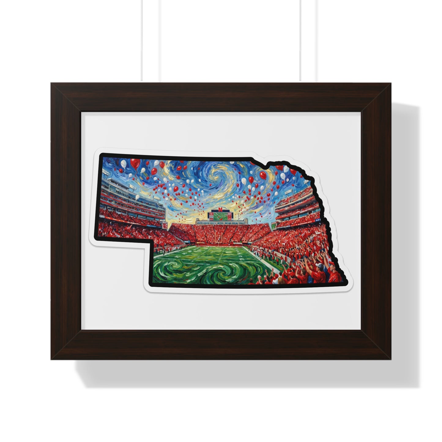 Nebraska Stadium Art Print — Framed Horizontal Poster (Van Gogh Night Sky Football Stadium)
