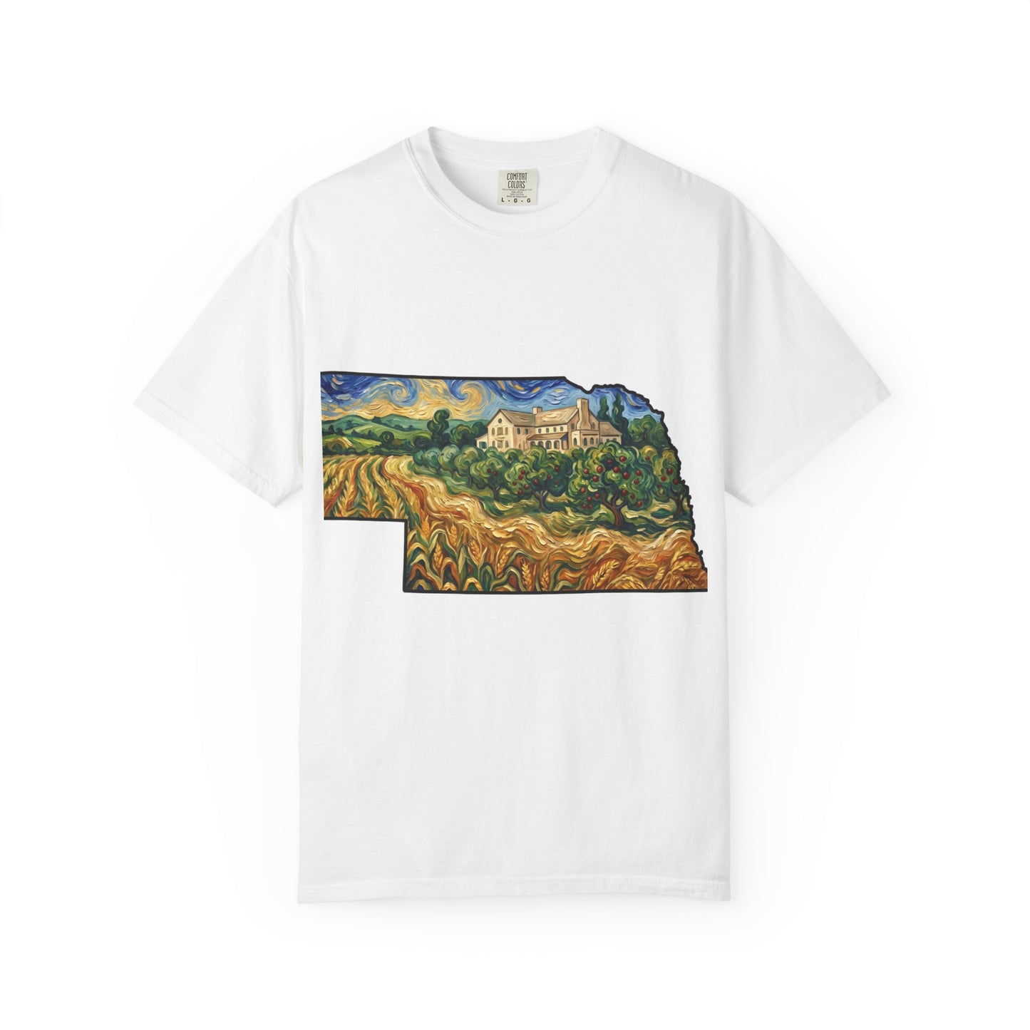 LNK.Nebraska Arbor Day Orchard T-Shirt — Vincent Van Gogh Style State Art | Comfort Colors Nebraska Gift Tee