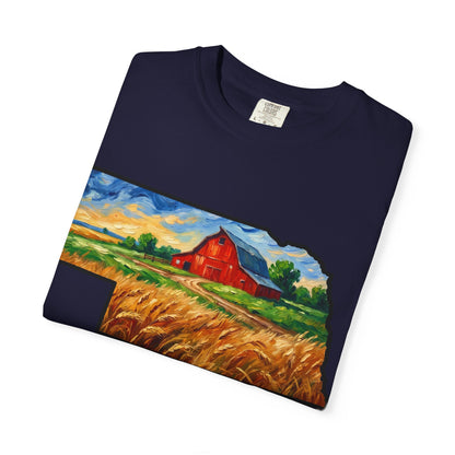 LNK.Nebraska Red Barn Vincent Van Gogh Style T-Shirt - 100% Cotton Nebraska State Gift Tshirt