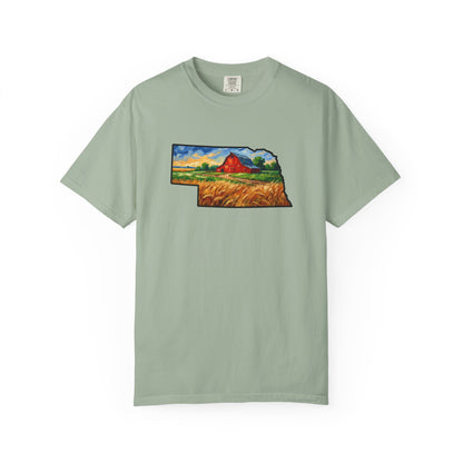 LNK.Nebraska Red Barn Vincent Van Gogh Style T-Shirt - 100% Cotton Nebraska State Gift Tshirt