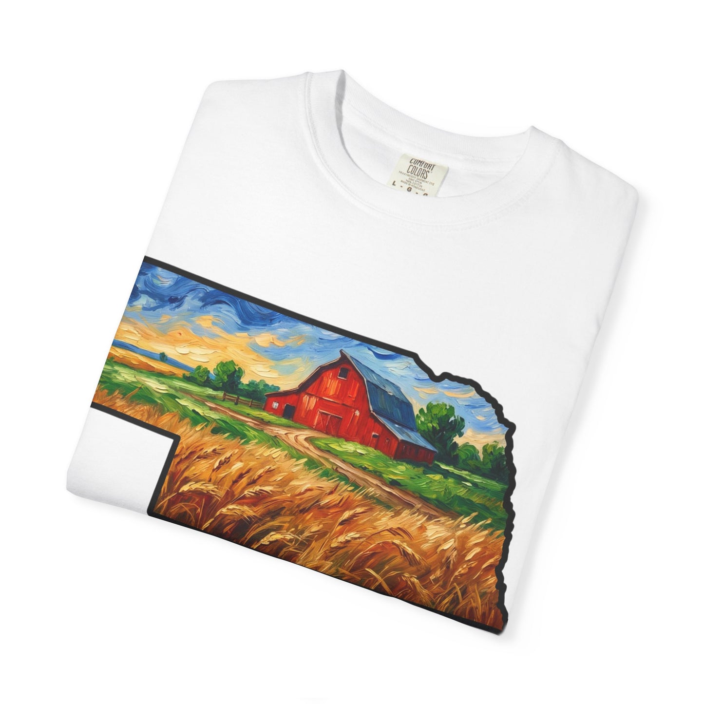 LNK.Nebraska Red Barn Vincent Van Gogh Style T-Shirt - 100% Cotton Nebraska State Gift Tshirt