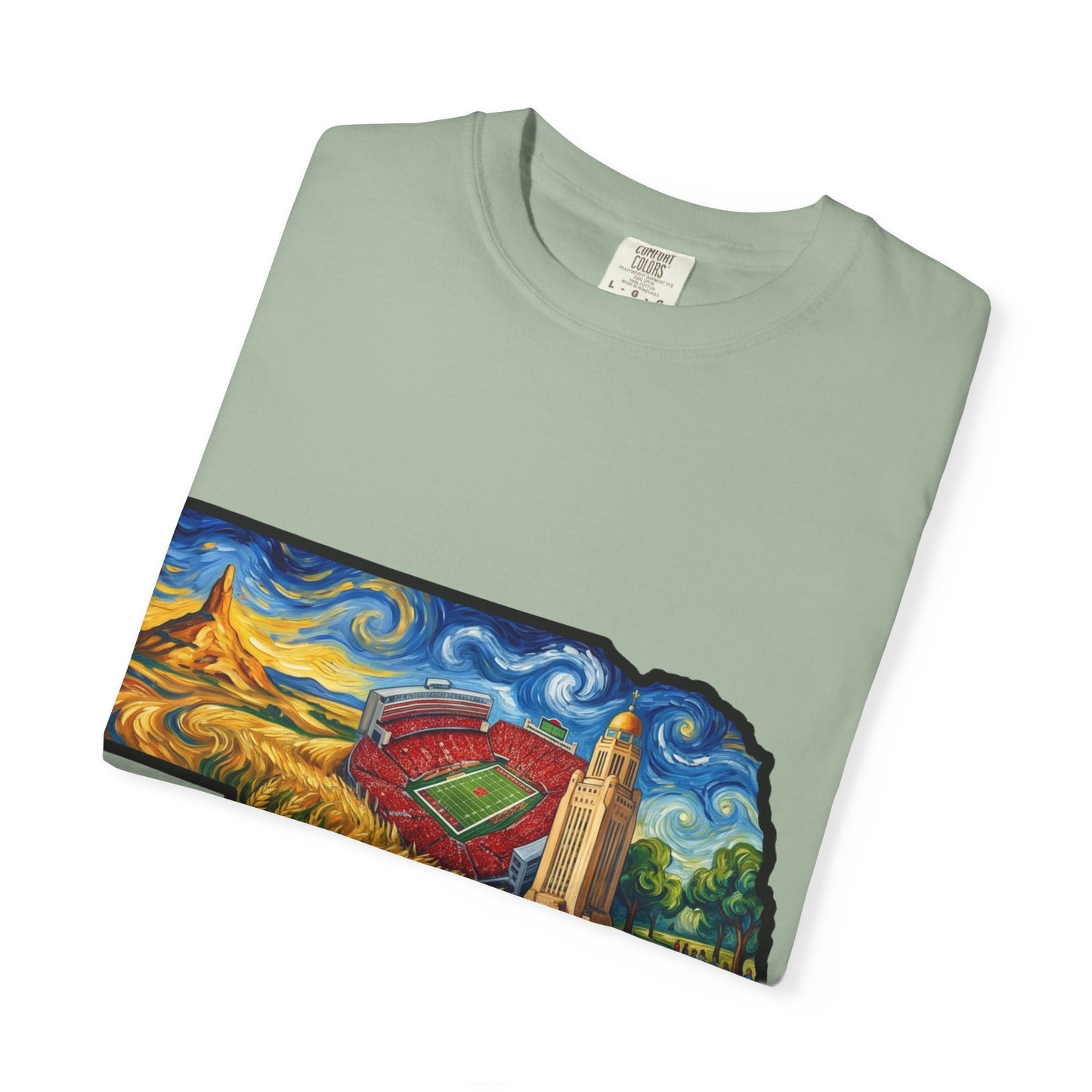 LNK.Nebraska Iconic Landmarks T-Shirt — Vincent Van Gogh Style State Art | Big Red Game Day Nebraska Gift Tee