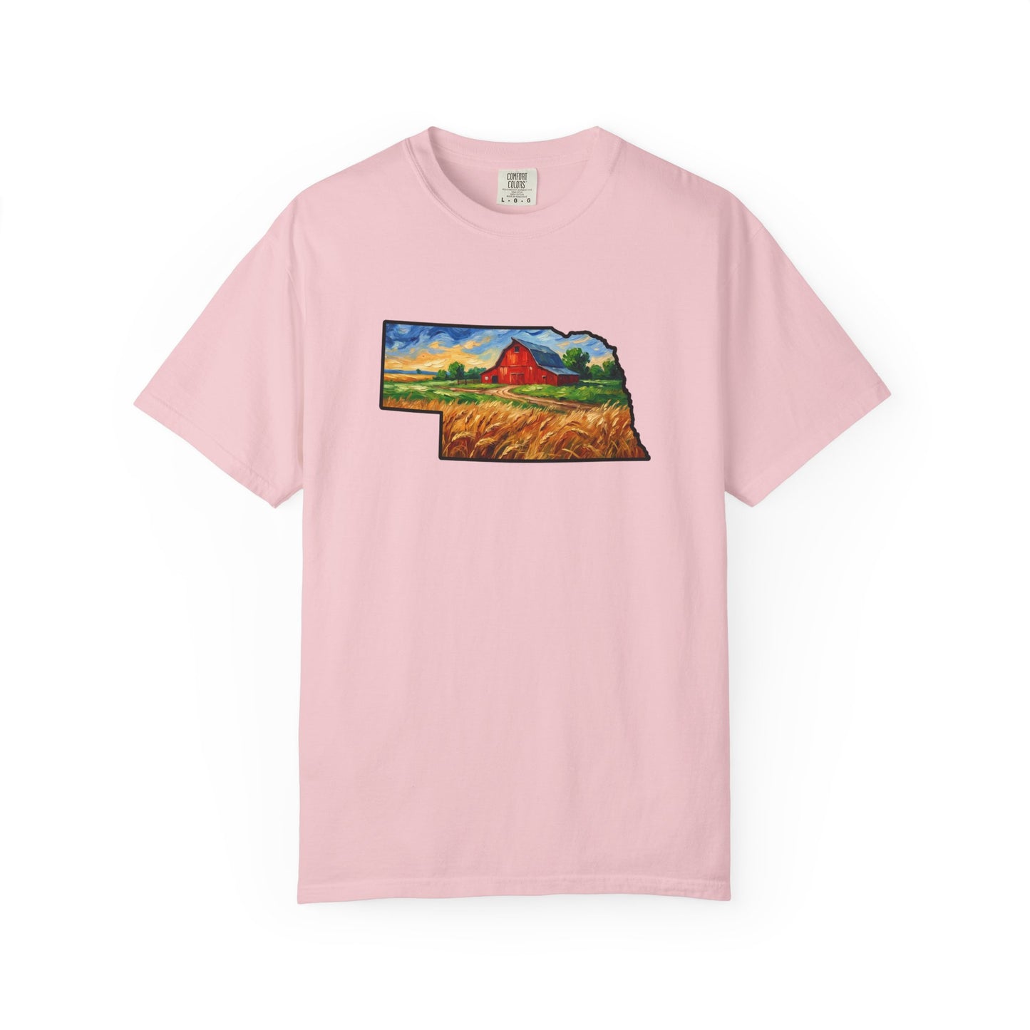 LNK.Nebraska Red Barn Vincent Van Gogh Style T-Shirt - 100% Cotton Nebraska State Gift Tshirt