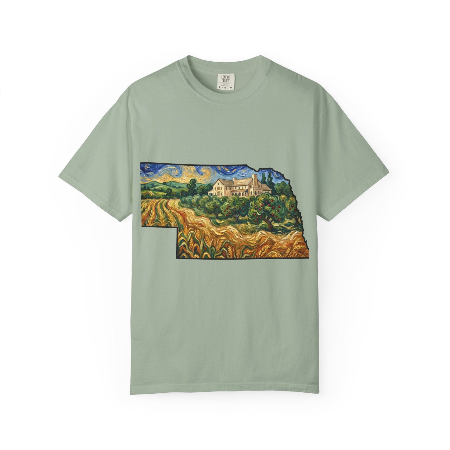 LNK.Nebraska Arbor Day Orchard T-Shirt — Vincent Van Gogh Style State Art | Comfort Colors Nebraska Gift Tee