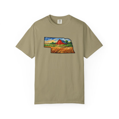 LNK.Nebraska Red Barn Vincent Van Gogh Style T-Shirt - 100% Cotton Nebraska State Gift Tshirt