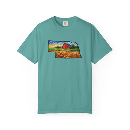 LNK.Nebraska Red Barn Vincent Van Gogh Style T-Shirt - 100% Cotton Nebraska State Gift Tshirt