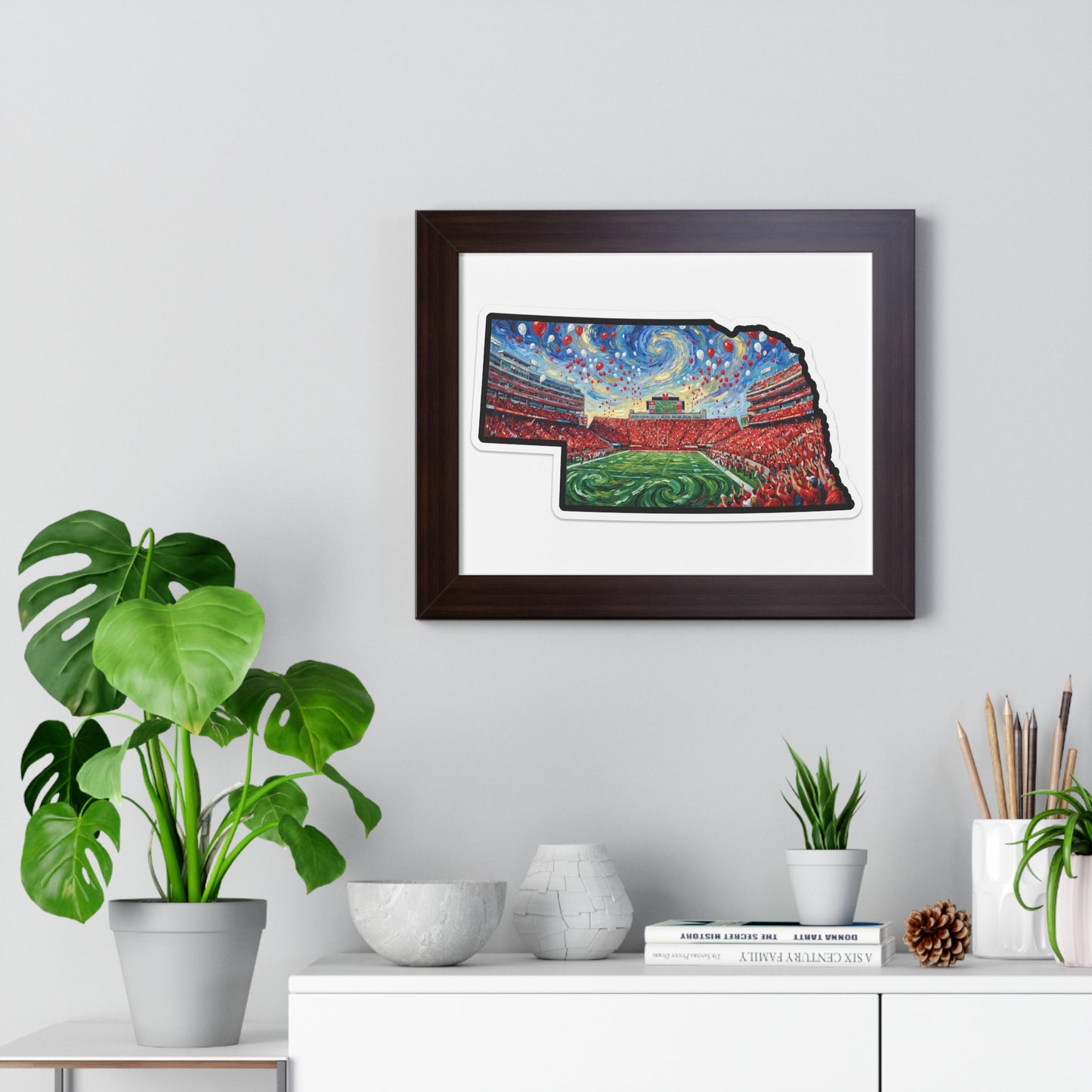 Nebraska Stadium Art Print — Framed Horizontal Poster (Van Gogh Night Sky Football Stadium)