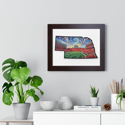 Nebraska Stadium Art Print — Framed Horizontal Poster (Van Gogh Night Sky Football Stadium)