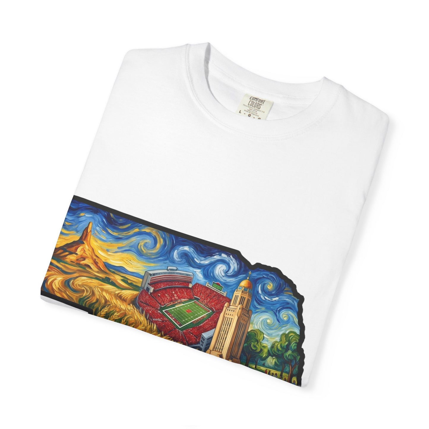 LNK.Nebraska Iconic Landmarks T-Shirt — Vincent Van Gogh Style State Art | Big Red Game Day Nebraska Gift Tee