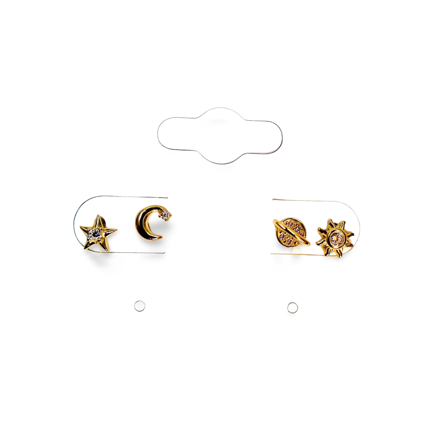 Sterling Silver Celestial Stud Earring Multi-Pack, 4 Piece Set with Saturn, Moon, Star, and Sun in Gold