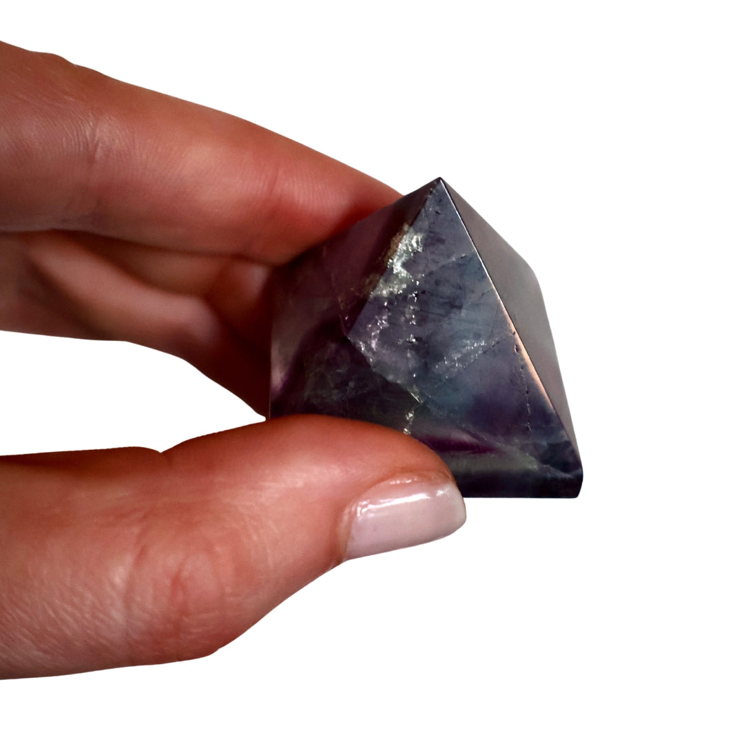 green and purple fluorite pyramids, 1-inch crystal cut