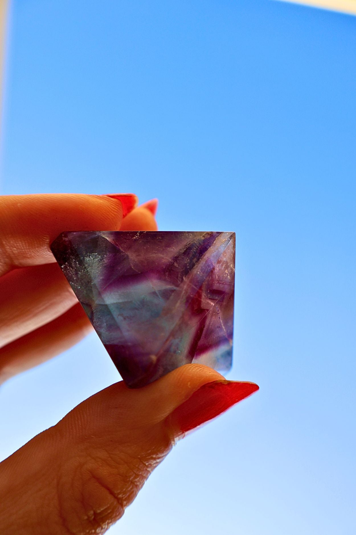 Fluorite Crystal Pyramid 1 Inch - Natural Green Purple Banding - Polished Gemstone for Meditation, Focus, Energy Work & Home Decor
