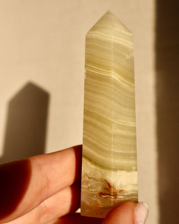 shiny Jade Energy Tower - Natural Stone for Balance and Protection, Unique Decorative Piece, 4 Inches in detail view