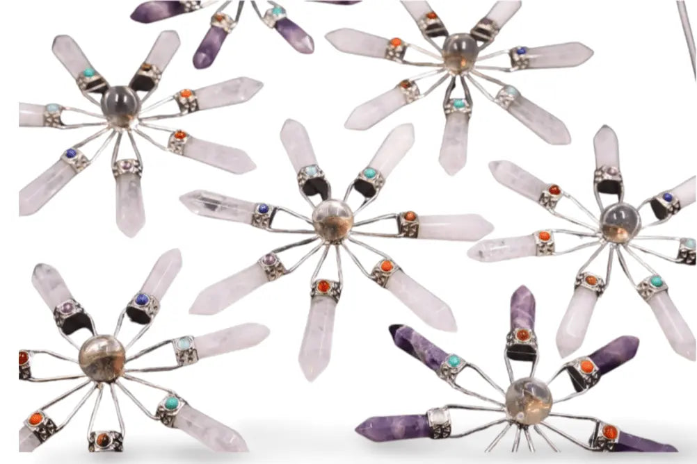 Amethyst, Clear Quartz & Rose Quartz Suncatcher – Modern Window Decor | Real Gemstone, Handcrafted Elegance - Wax | Wane