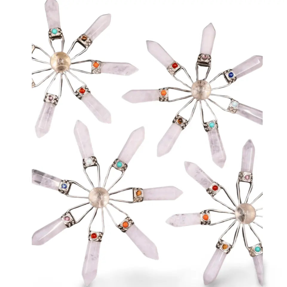 Amethyst, Clear Quartz & Rose Quartz Suncatcher – Modern Window Decor | Real Gemstone, Handcrafted Elegance - Wax | Wane